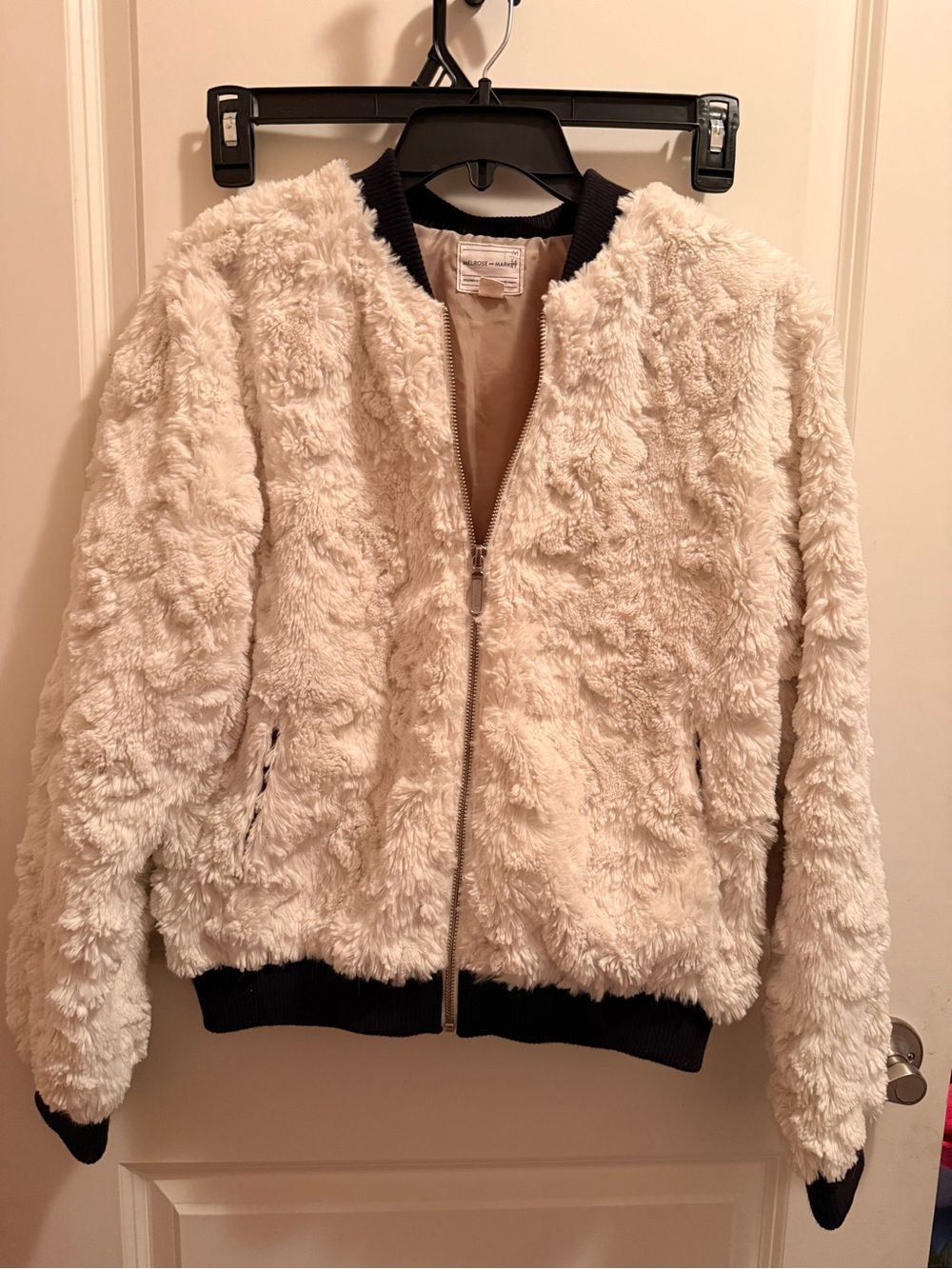 Melrose and Market Cream Teddy Jacket with Black Trim